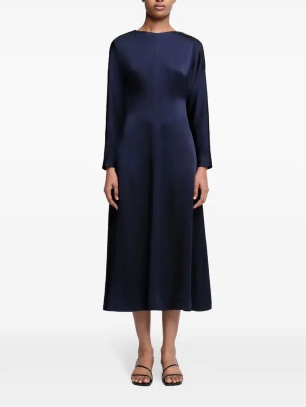 Jonathan Simkhai Catriona Satin Midi Dress Long Sleeve Navy Size 2 NWOT